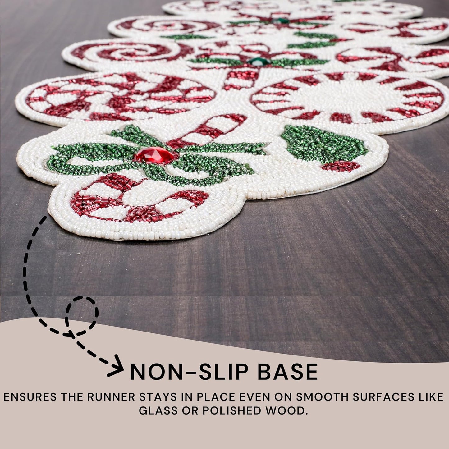 CLEENTABLE Handcrafted Beaded Table Runner – 36"x13" Art Deco Home Decor & Luxury Dinner Table Centerpiece in Vibrant Cherry Reddish with 85% Glass Beads, Durable Polyester Backing