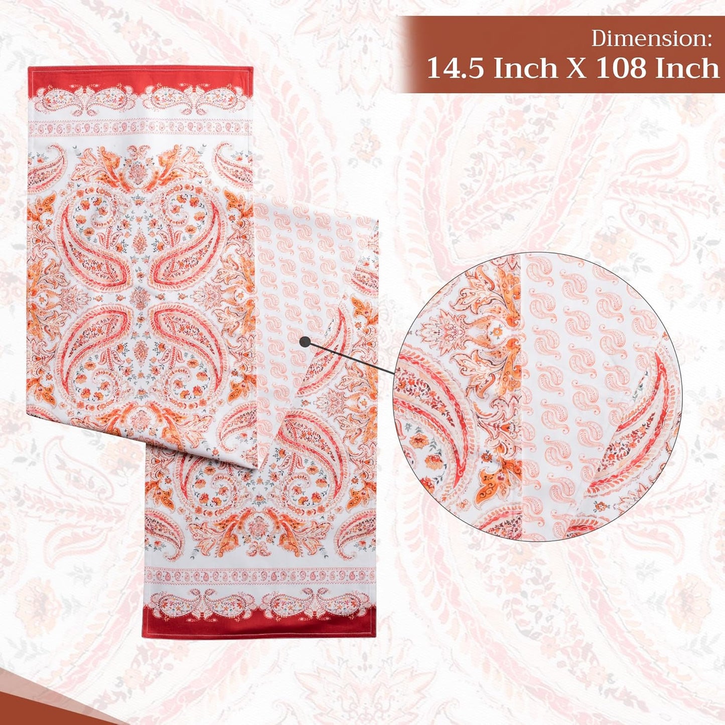 Maison d' Hermine Table Runner 100% Cotton Double Layer Table Runners 108 inches Long for Thanksgiving Christmas Decorations Home Kitchen Dining Party Wedding (Orient, 14.5" x 108")