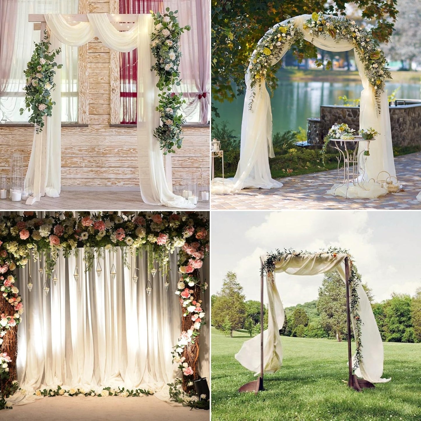 4 Panels Wedding Arch Draping Fabric 28" x 20 Ft Nuptials Arch Drapes Chiffon Fabric Drape Sheer Backdrop Curtain for Wedding Party Ceremony Birthday Swag Arbor Drapery Reception Ceiling Decor(Ivory)