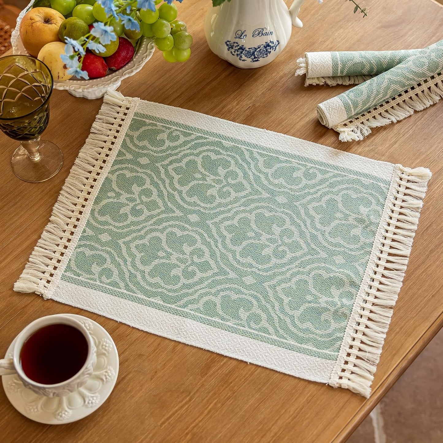 Placemats Set of 4,Waterproof Placemat with Tassel Fringe,Boho Placemats for Coffee Table Western Restaurant