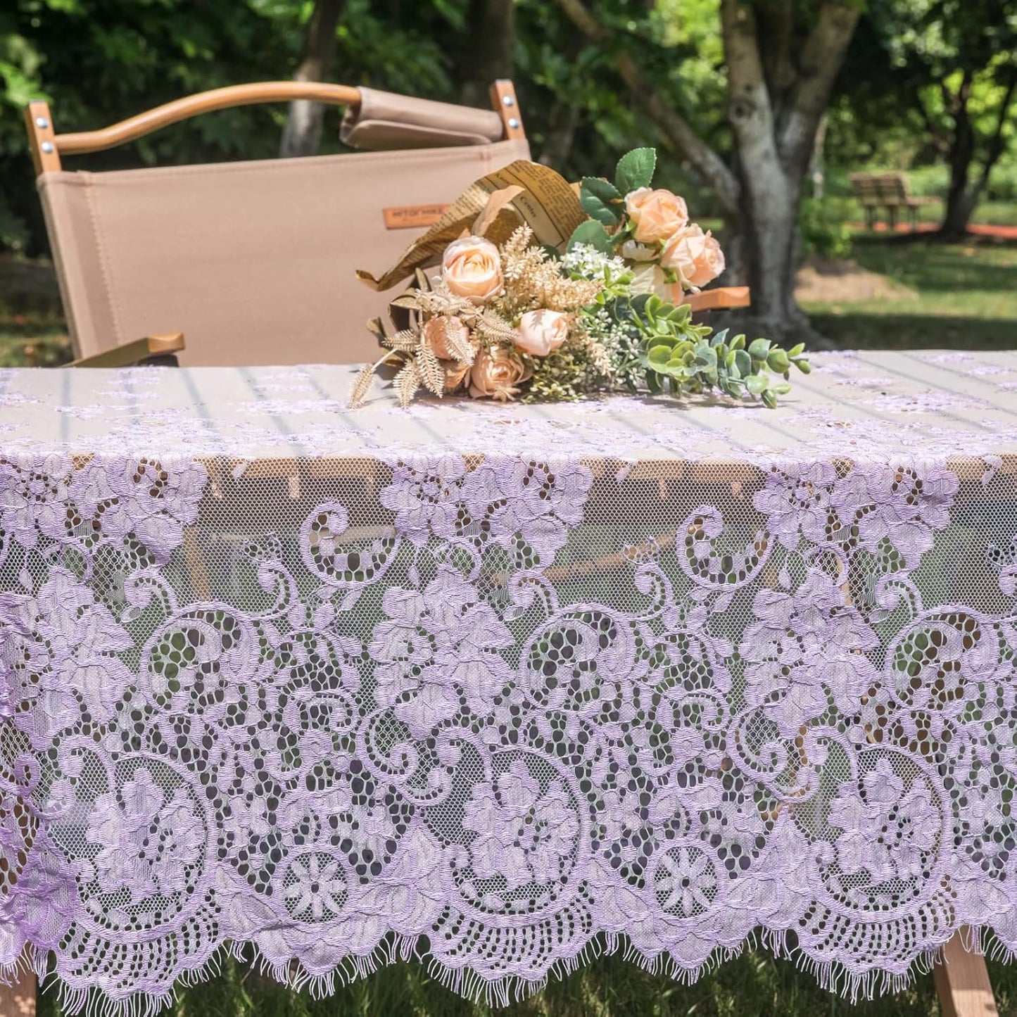 TINWIN Purple Lace Tablecloth 60x120 Inch Rectangle Vintage Runner Eyelash Fabric for Kitchen Dining Picnic Table Wedding Decor for Home Decoration Tea Party