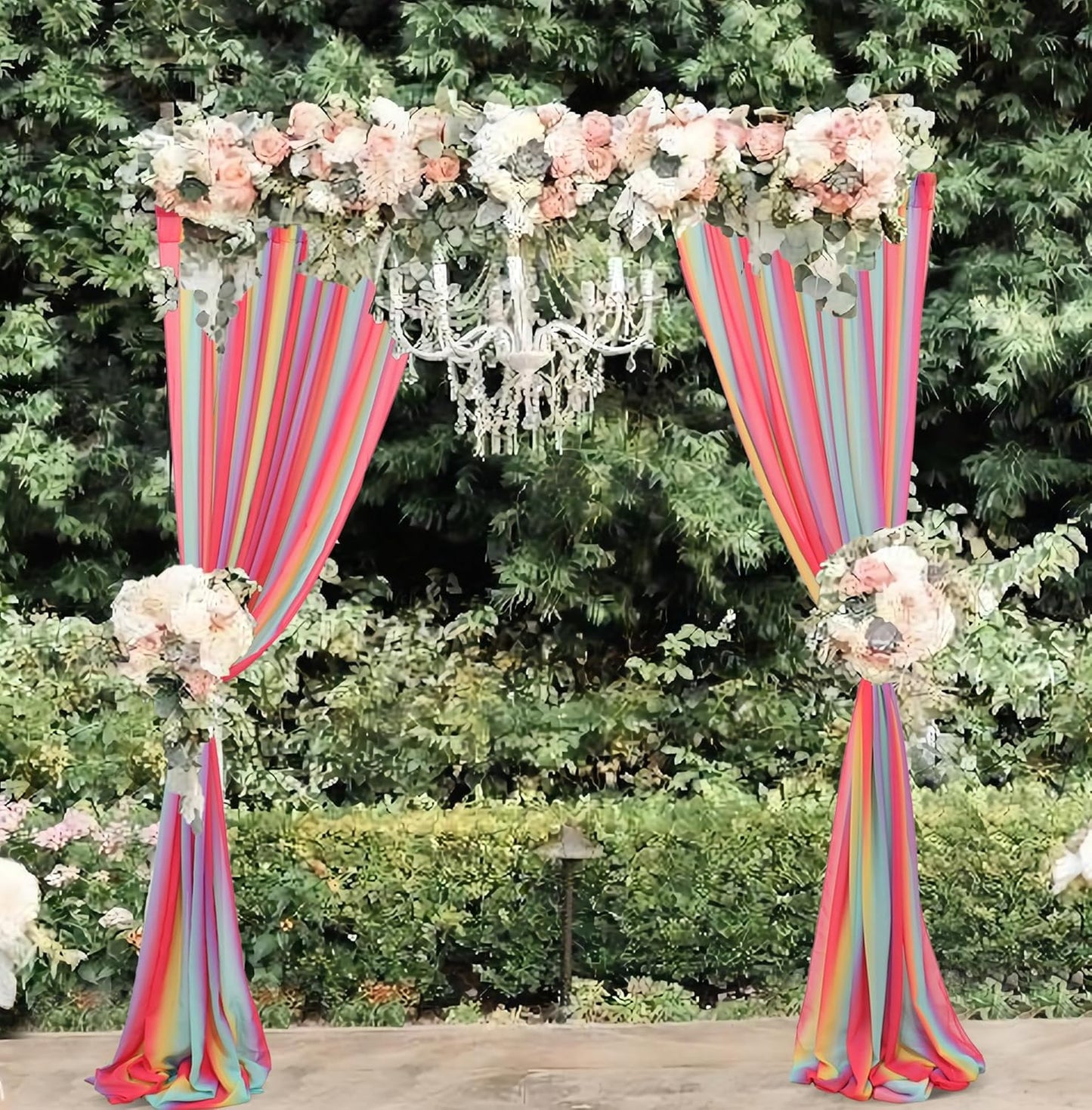 DUOBAO Rainbow Chiffon Wedding Arch Decor - Lightweight Sheer Fabric Archway for Ceremonies, Photo Backdrops, Parties (108" Tall x 29" Wide, 2 Panels)