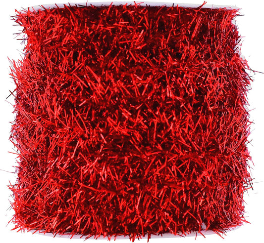 Mandala Crafts Red Tinsel Garland - Thin Metallic Foil Glitter Mini Garland for Christmas Tree, Party, Wedding Decor, and Holiday Decorations
