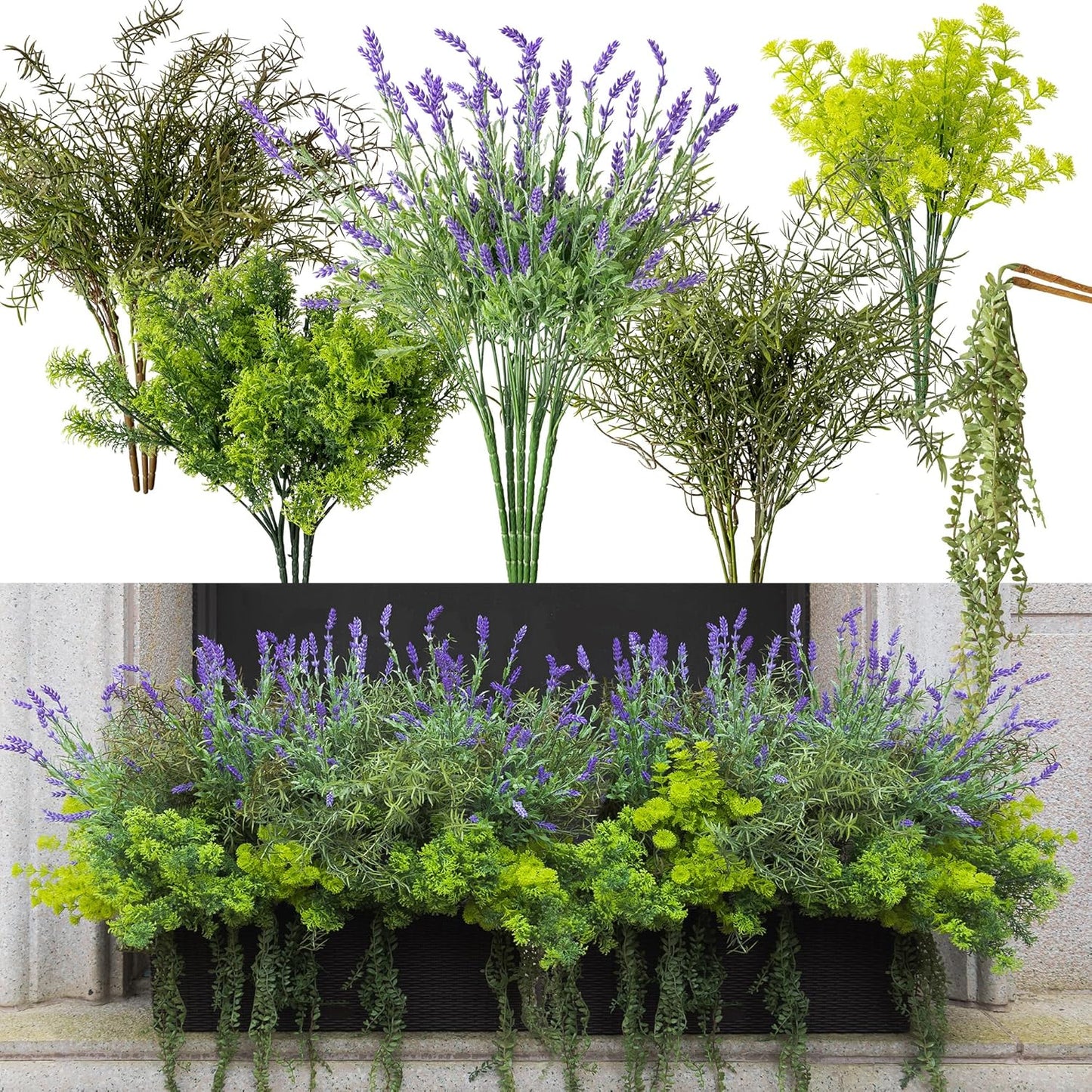 PARTY JOY 17 Bunches Fake Plants Outdoor, Fake Bushes UV Resistant Artificial Flowers Greenery Shrubs Faux Greenery for Outdoor Garden Patio Front Porch Yard Decor
