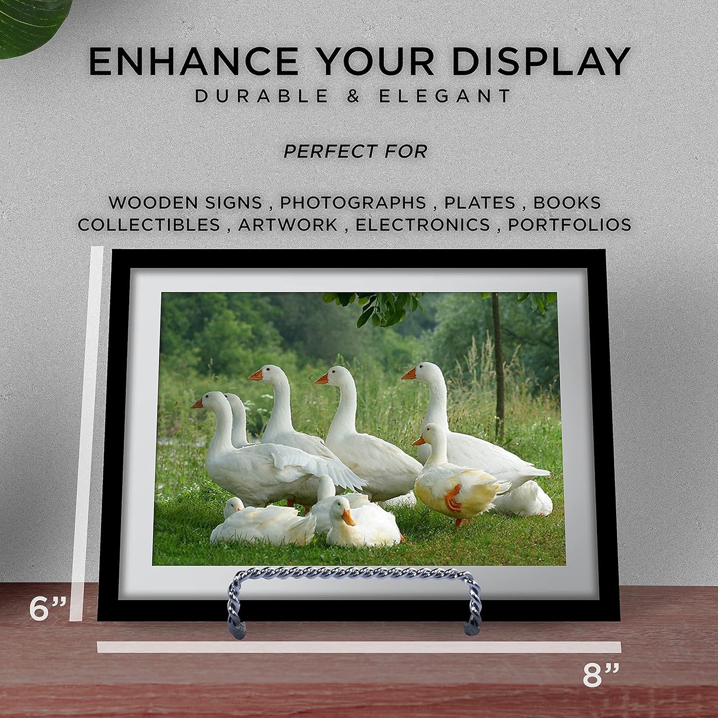 TRIPAR Decorative Twisted Wire Stand, Chrome Display (4 Inch Depth) Tabletop Easel Sleek & Modern Look - Perfect for Books, Plates, Photos & More