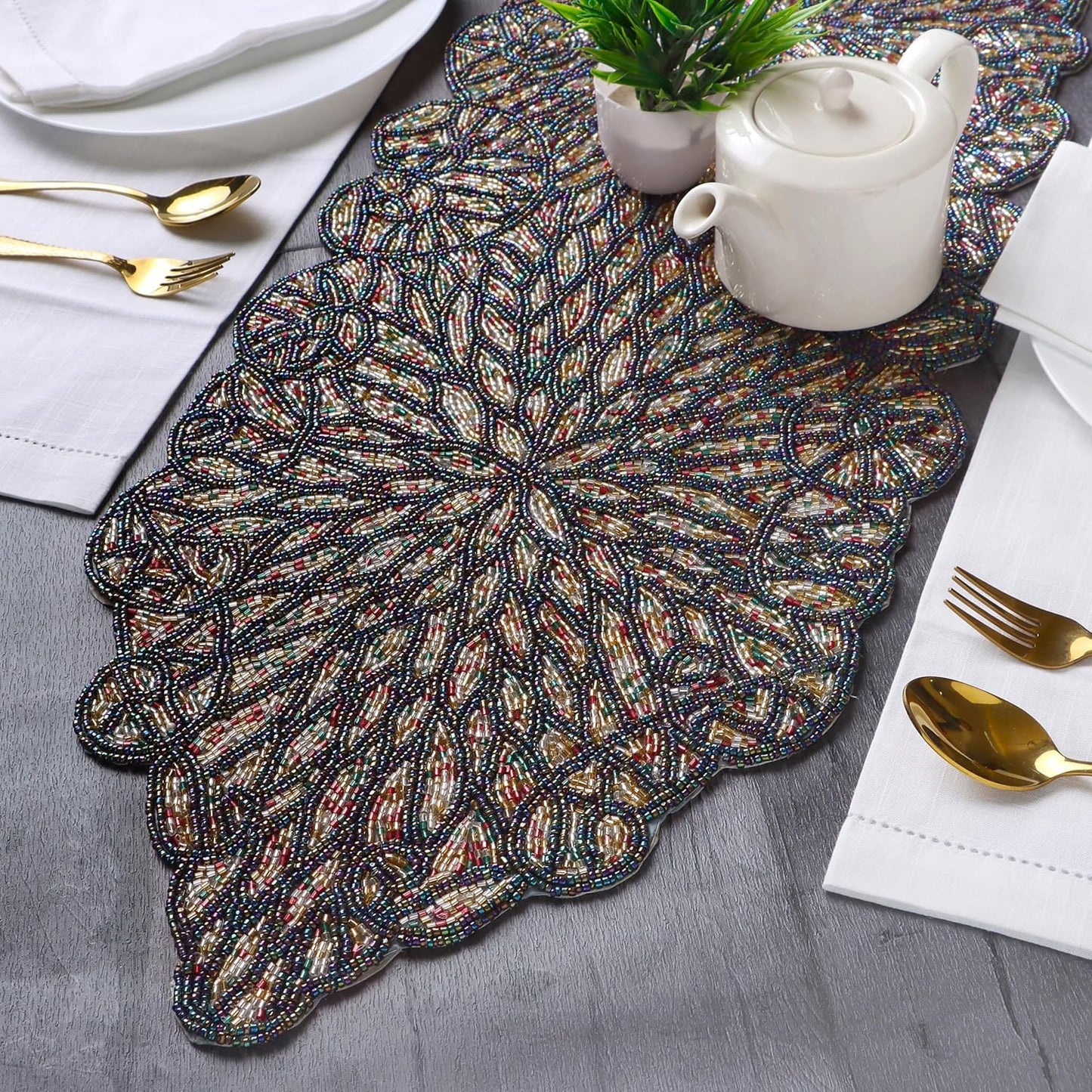 Premium Beaded Table Runner - 13x36 Elegant & Durable Home Décor for Dining, Weddings, Parties & Special Occasions with Non-Slip Backing, Versatile & Easy-Care (Multi) - CLEENTABLE