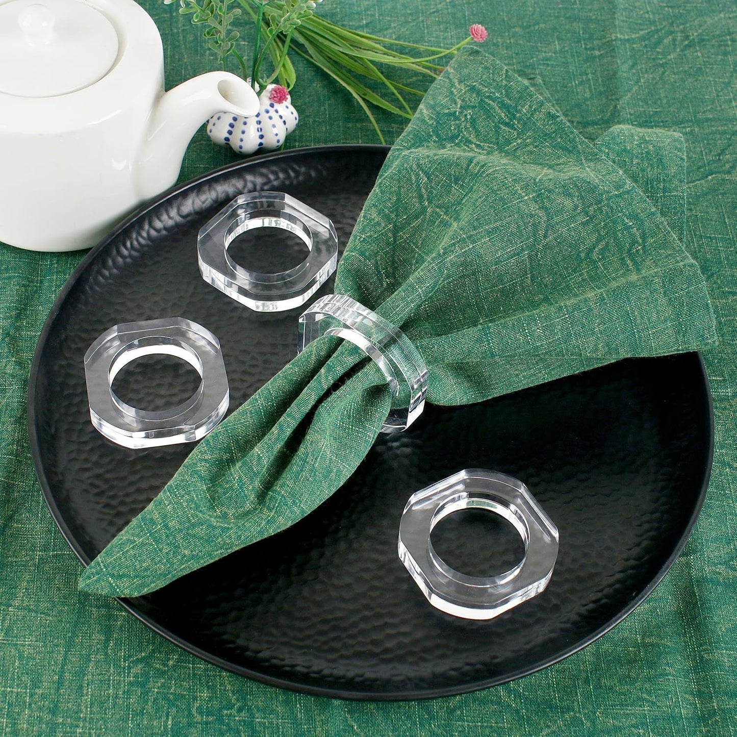 Clear Napkin Holder, Napkin Rings Set of 12, Fall Thanksgiving Christmas Napkin Rings, Festival Acrylic Napkin Ring Holders, Napkin Ring Bulk for Wedding, Party, Elegant Table Settings - CLEENTABLE