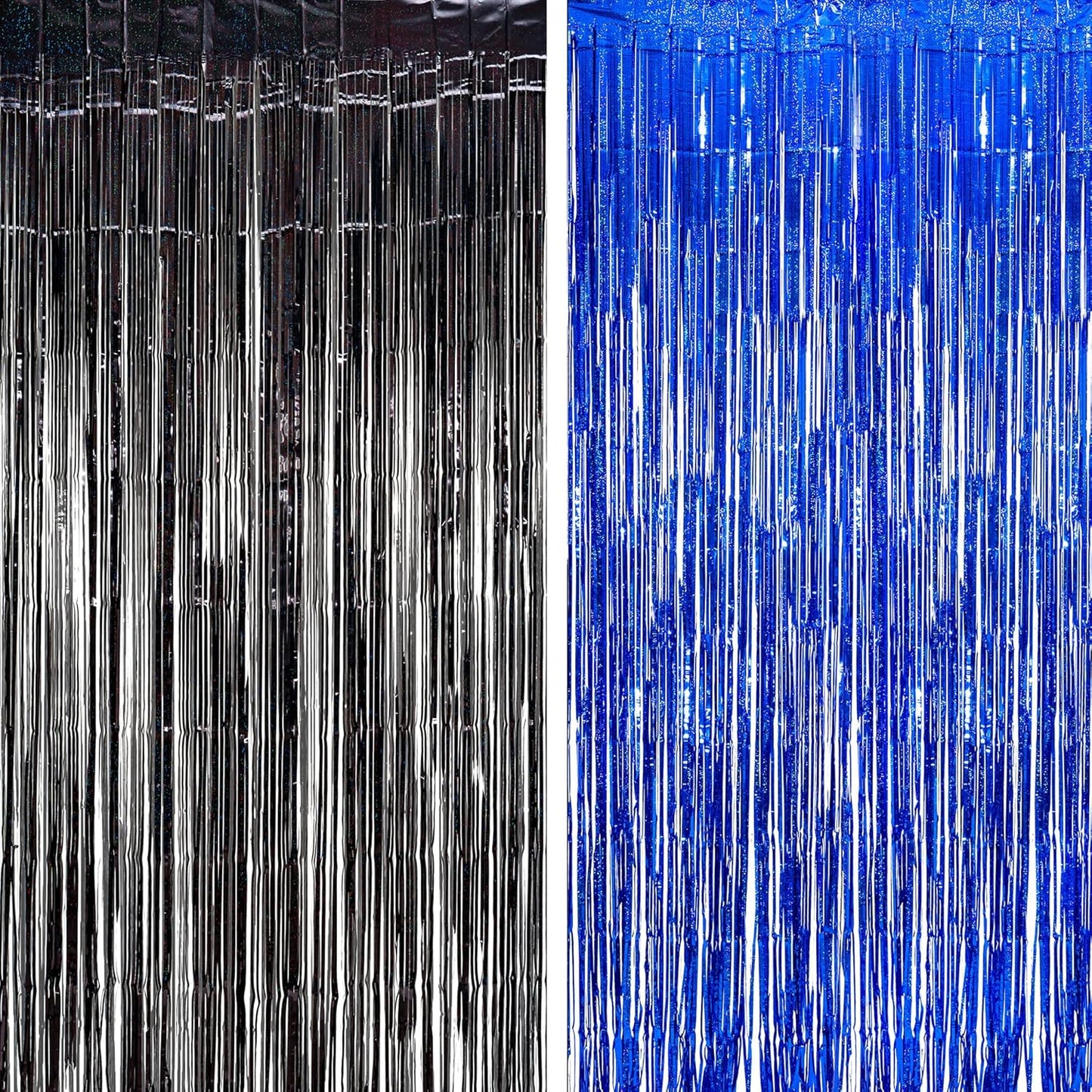 Foil Fringe Curtain Party Decorations - Black Blue Metallic Tinsel Photo Booth Backdrop Party Steamers Curtains for Birthdays Christmas New Years Homecoming Decoration