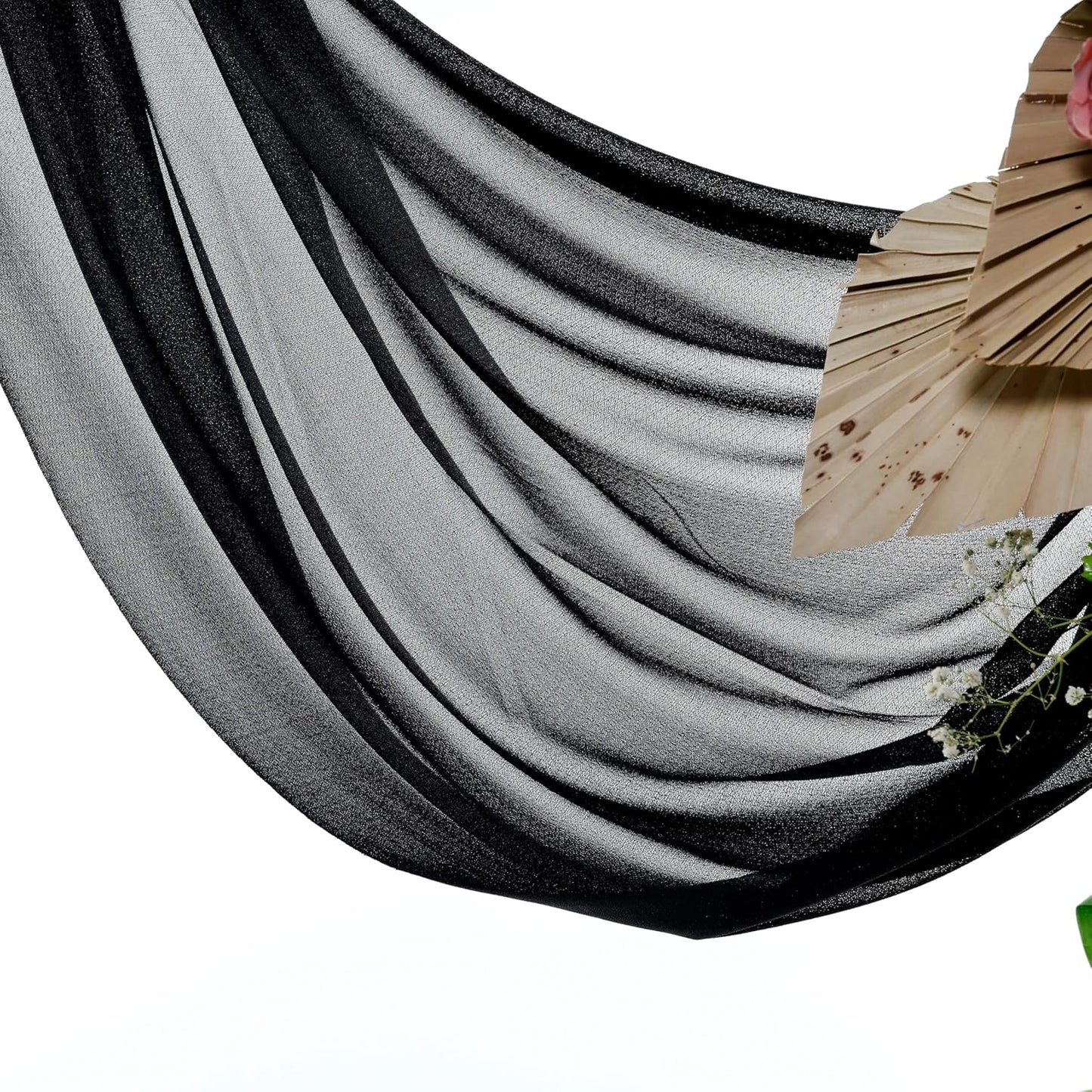 VDS Pack of 2 Panel (30 Inch X 40 Feet) Wedding Arch Draping Fabric Sheer Chiffon Fabric Drapery for Wedding Ceremony Reception Swag Backdrop Canopy Chuppah ARBO Altars Decoration (Black)