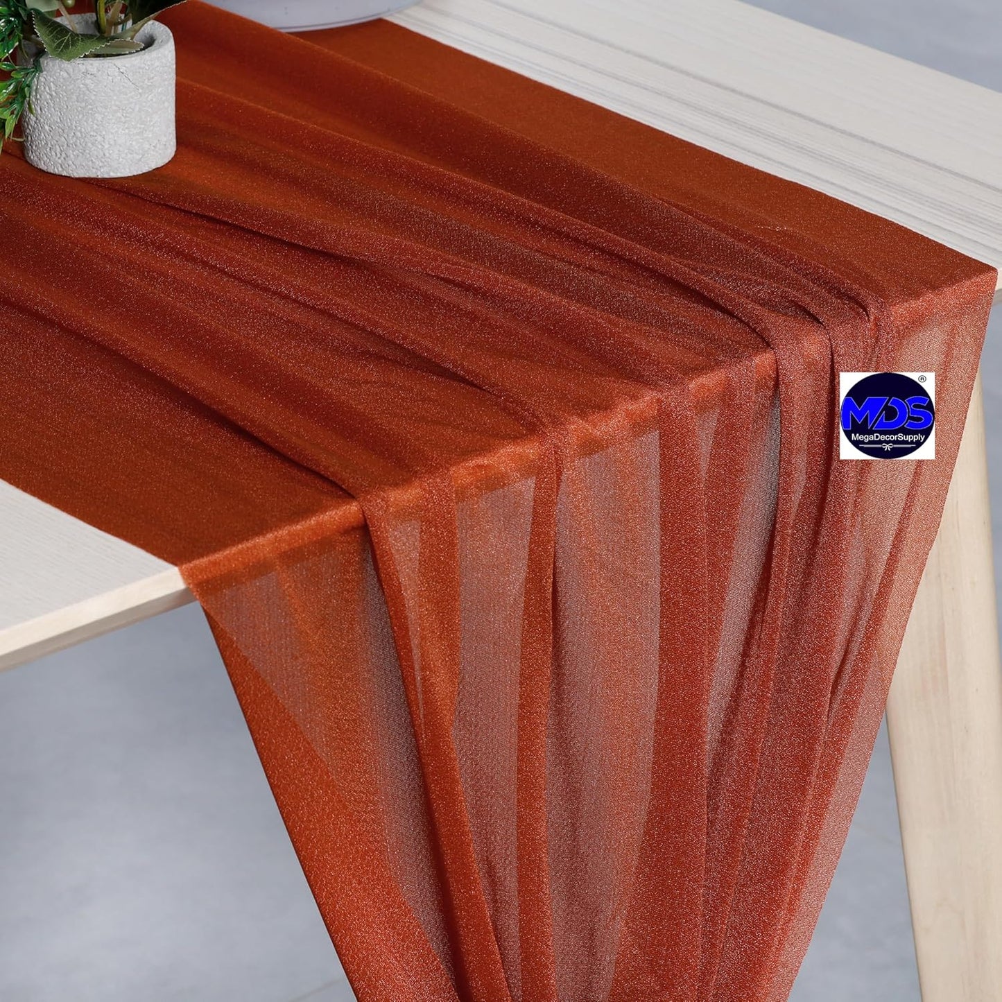 MDS 2 Pack 14ft Chiffon Table Runner 29 x 170 Inches Sheer Wedding Runner Romantic Rustic Table Runner for Wedding Decorations, Birthday Parties, Bridal Shower Party Arch Decor - Terracotta