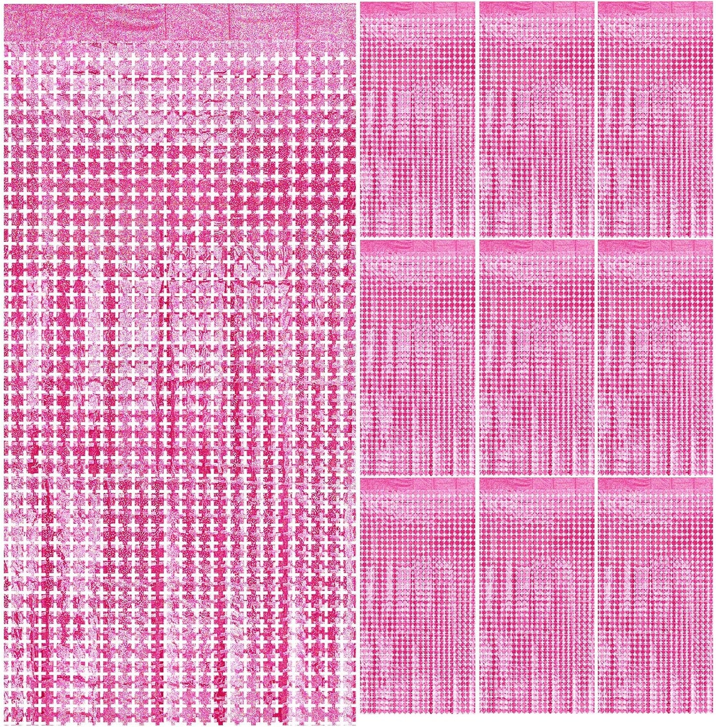 Pink Tinsel Curtain Party Backdrop,10pcs Square Foil Fringe Curtain Pastel Pink Streamers Party Decorations for Bachelorette Princess Birthday Valentines Day Sleepover Slumber Theme