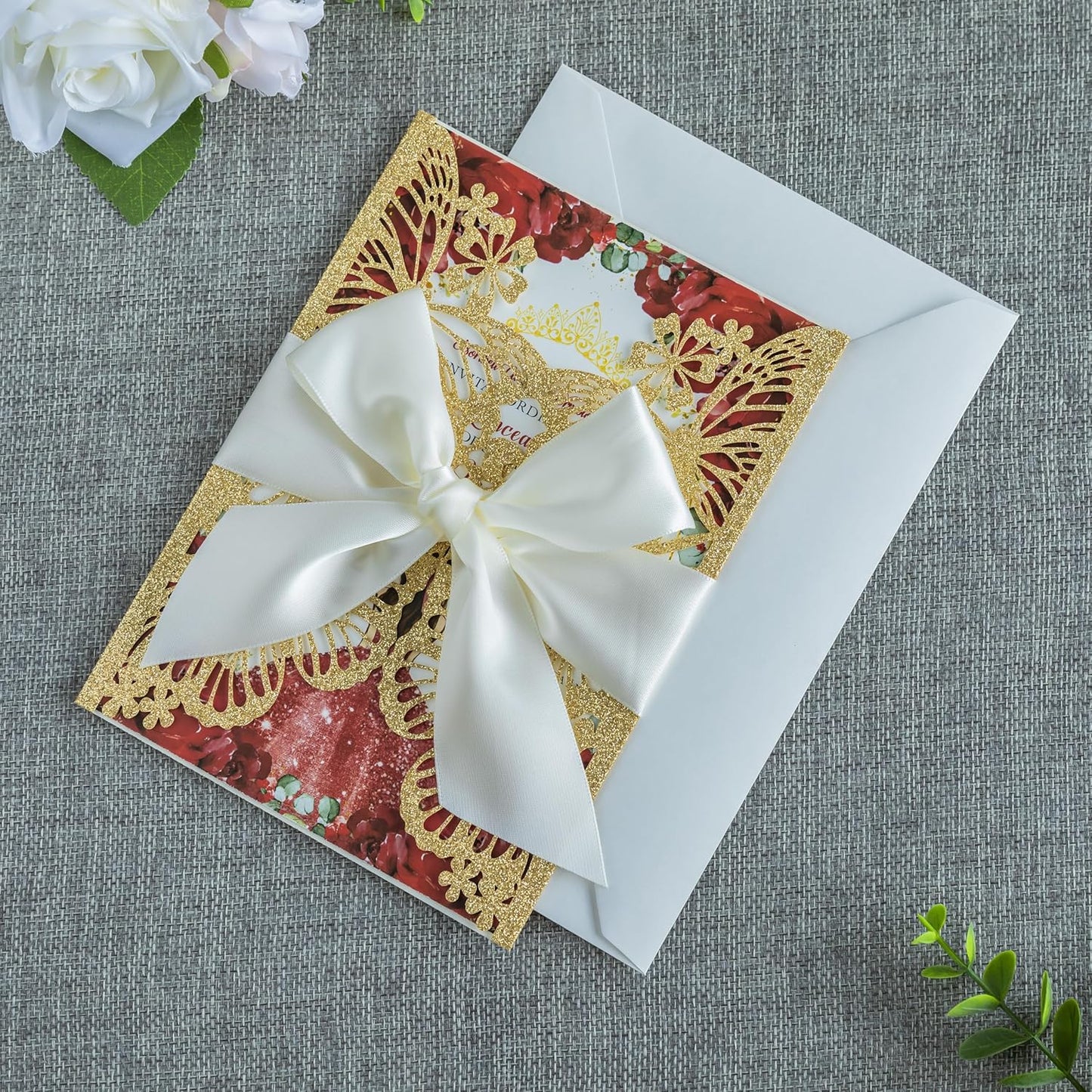 20 PCS 5.12x7.2 Butterfly Quinceanera Invitation, Laser Cut Wedding Invitation Cards with Envelopes for XV Anos Bridal Shower Baby Shower Invite (Gold Glitter)