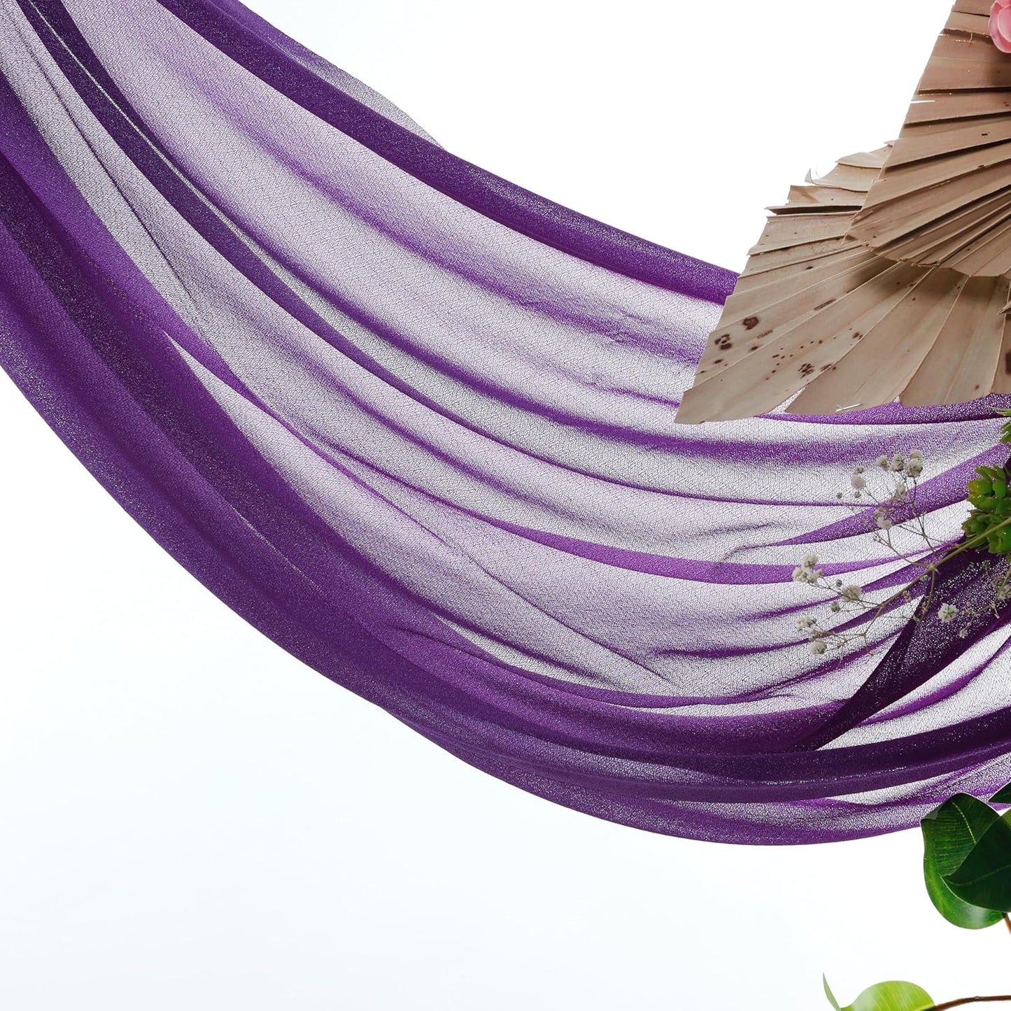 VDS Pack of 1 Panel (30 Inch X 50 Feet) Wedding Arch Draping Fabric Sheer Chiffon Fabric Drapery for Wedding Ceremony Reception Swag Backdrop Canopy Chuppah ARBO Altars Decoration (Purple)