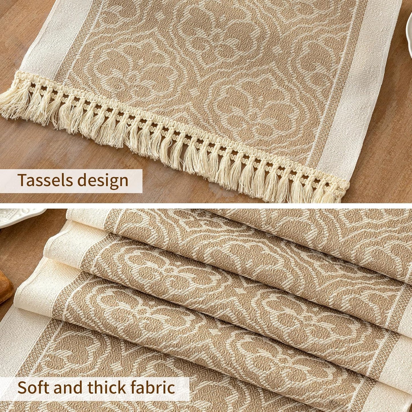 Table Runner 48 Inches Long,Waterproof Boho Table Runner with Tassel Fringe,Table Runners for Party Coffee Table