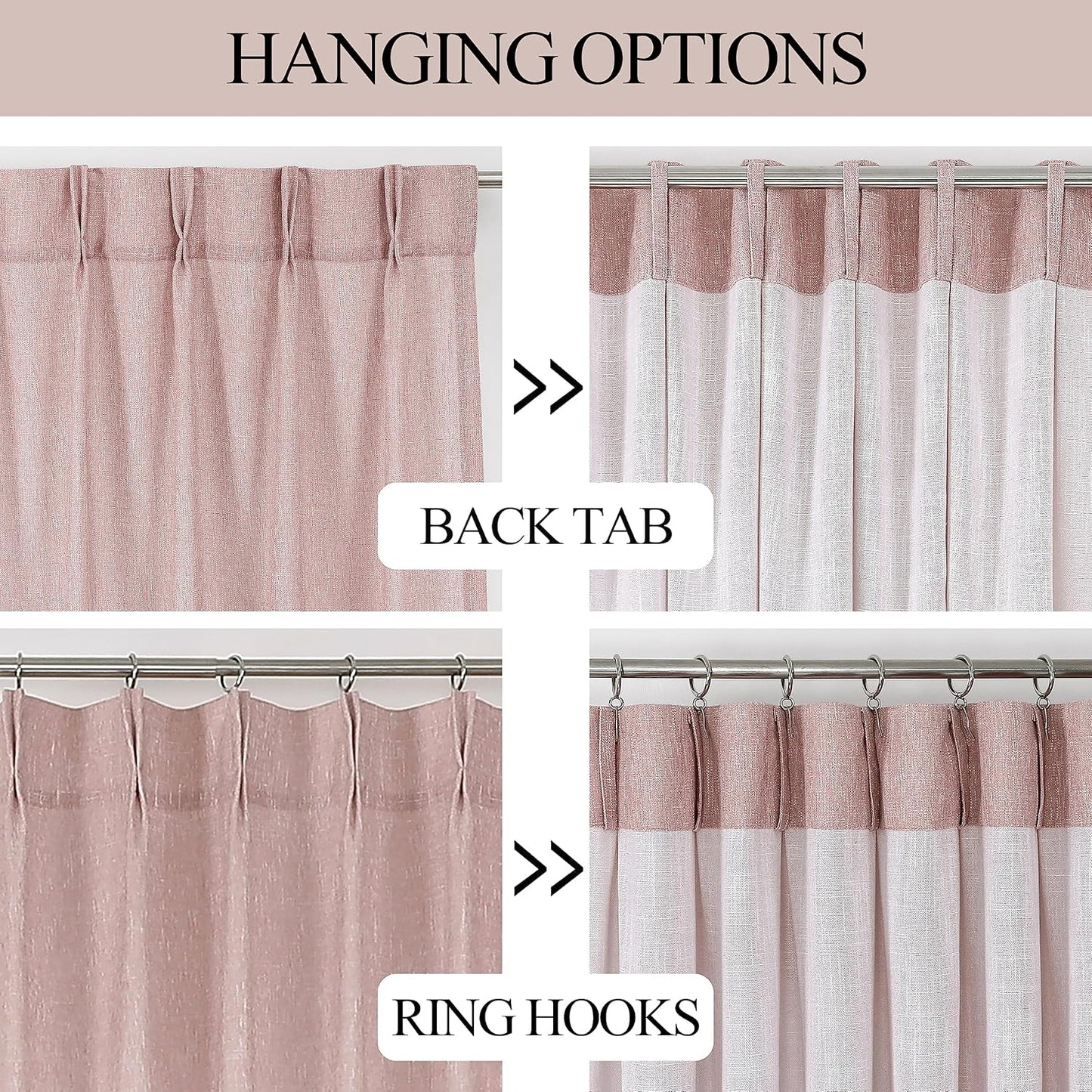 Vision Home Pink Pinch Pleated Semi Sheer Curtains for Girls Bedroom Living Room Textured Light Filtering Window Curtains 120 inch Rayon Blended Pinch Pleat Pink Drapes with Hooks 2 Panels 40"Wx120"L