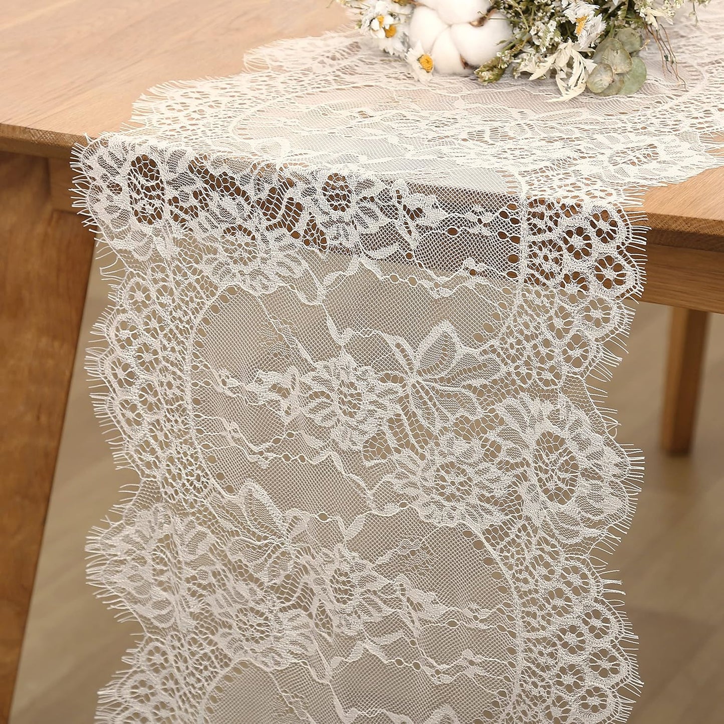 Lace Table Runner 6 Packs Ivory Table Fabric Embroidered Boho Table Runners for Party Wedding Bridal Shower Decorations Vintage Rustic Table Runners 14x120 Inches