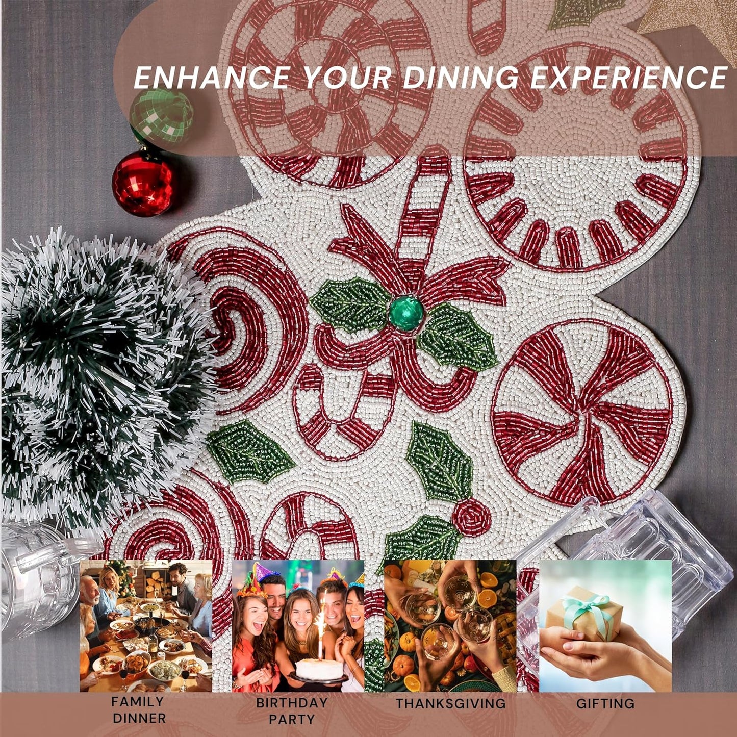 CLEENTABLE Handcrafted Beaded Table Runner – 36"x13" Art Deco Home Decor & Luxury Dinner Table Centerpiece in Vibrant Cherry Reddish with 85% Glass Beads, Durable Polyester Backing