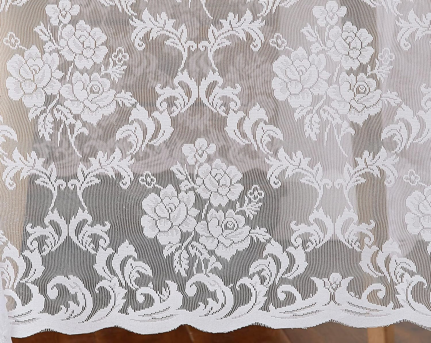 LinenZone White Rectangle Tablecloth for Rustic Vintage Decor. Sheer Lace Tablecloth Works Great for Wedding, Thanksgiving or Christmas Party (Mia TC 54 x 72, White)