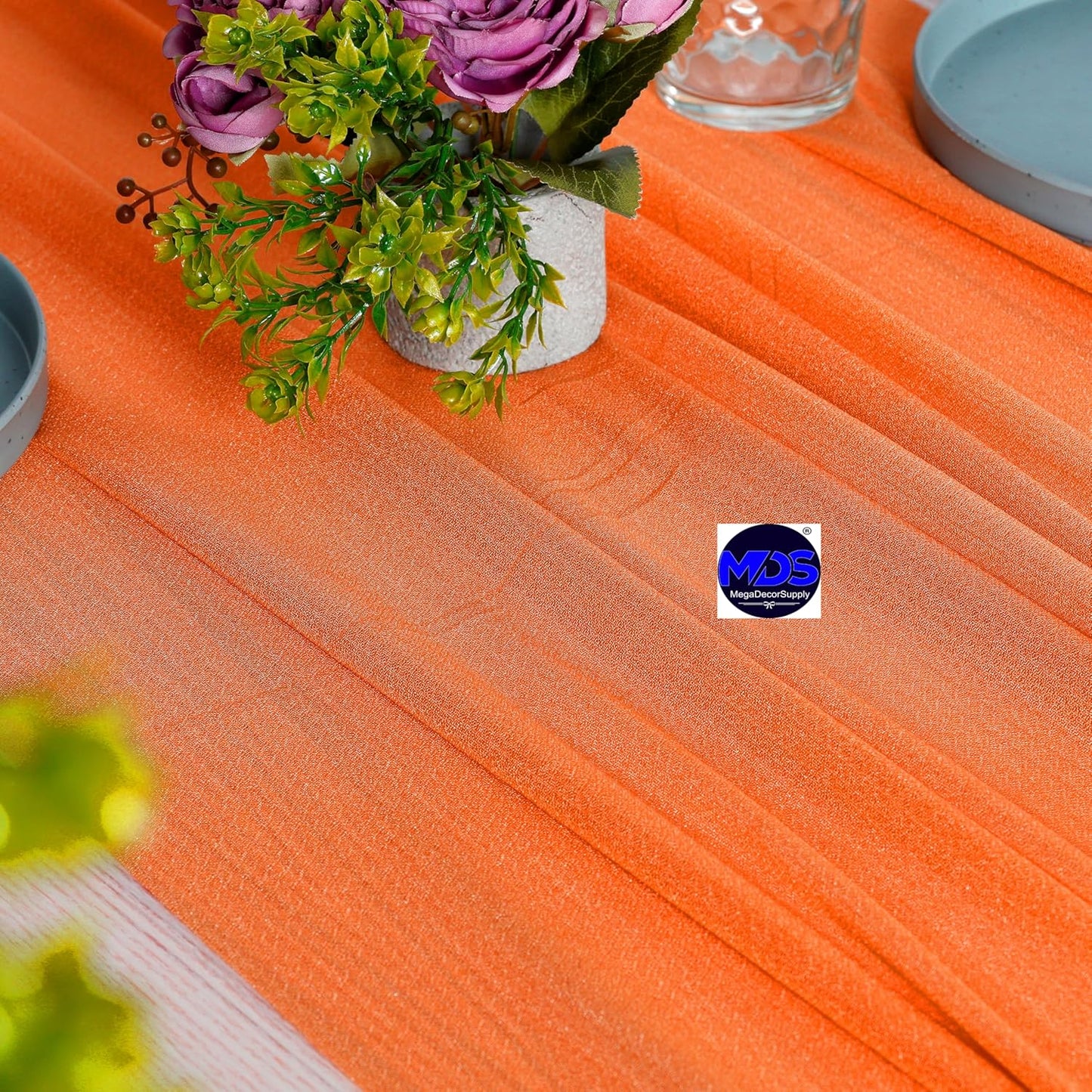 MDS 2 Pack 14ft Chiffon Table Runner 29 x 170 Inches Sheer Wedding Runner Romantic Rustic Table Runner for Wedding Decorations, Birthday Parties, Bridal Shower Party Arch Decor - Orange