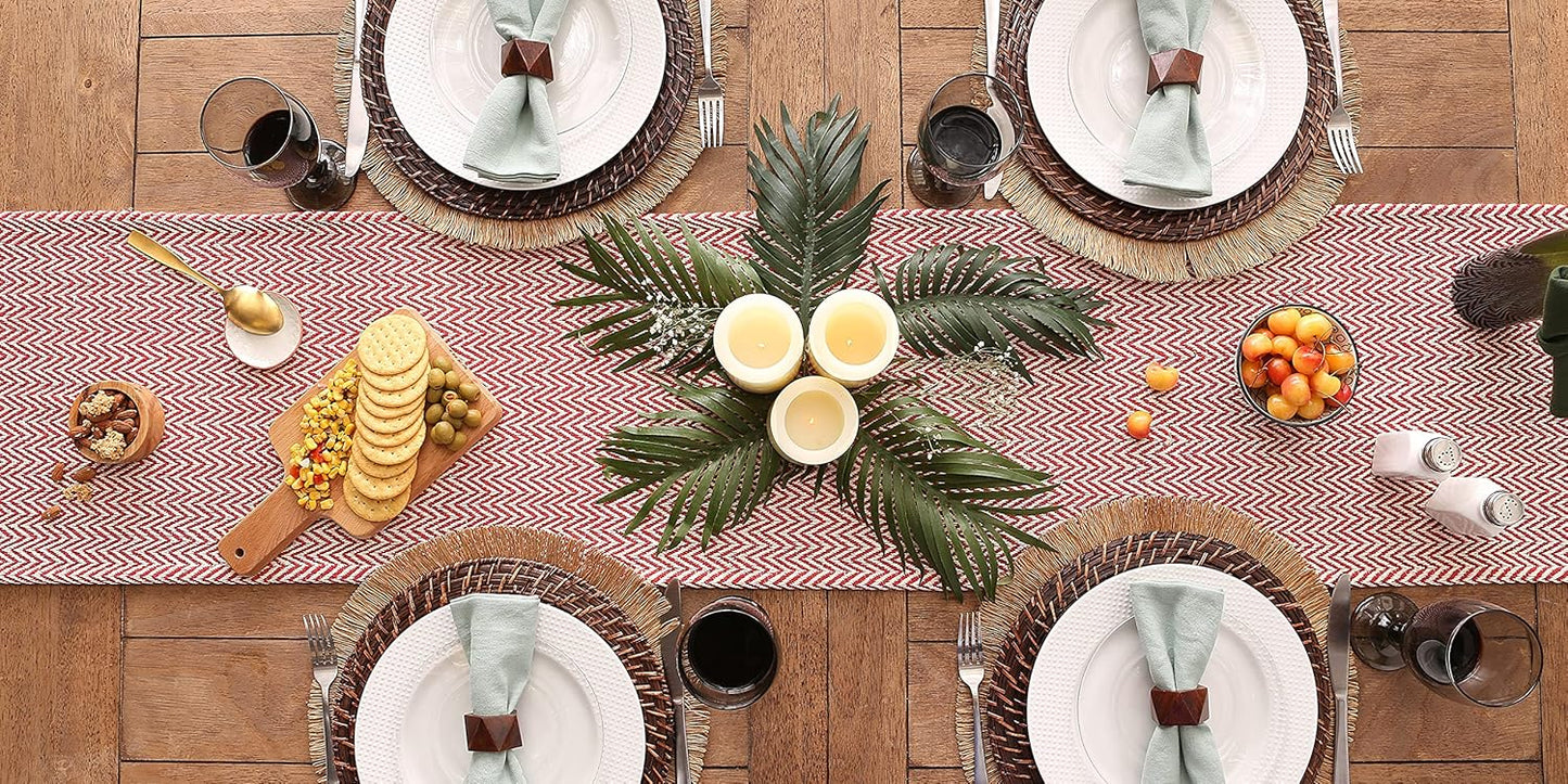 DII Woven Basic Tabletop Collection Chevron Table Runner, 15x72, Tango Red