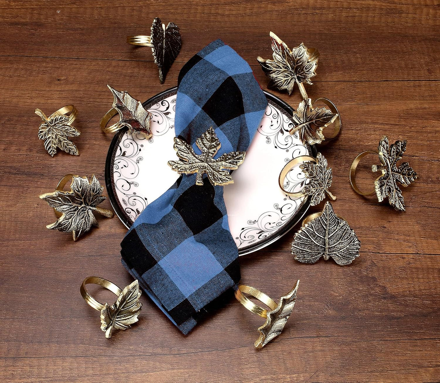 12-Piece Metal Napkin Rings - Antique Gold Harvest Leaf Napkin Rings - Decorative Table Accents for Holiday Party, Dinner, Family Gatherings, Table Décor Weddings & Everyday Use - ALPHA Living HOME