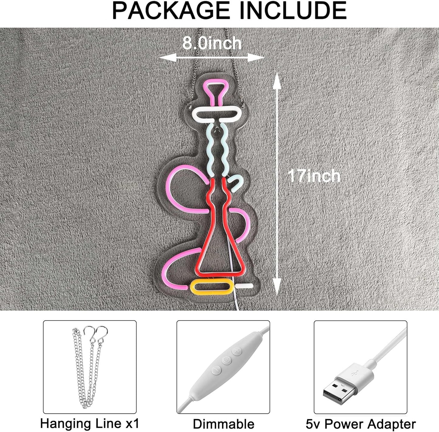 Hookah Neon Sign for Wall Décor with Dimmable Switch LED Neon Signs Light