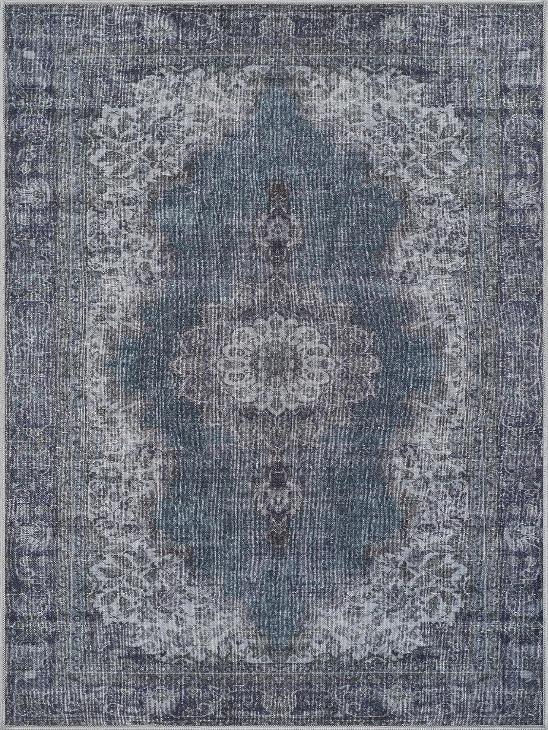 Bloom Rugs Washable Non-Slip 5' x 7' Rug - Dark Teal Traditional Medallion Area Rug for Living Room, Bedroom, Dining Room, and Kitchen - Exact Size: 5' x 7'