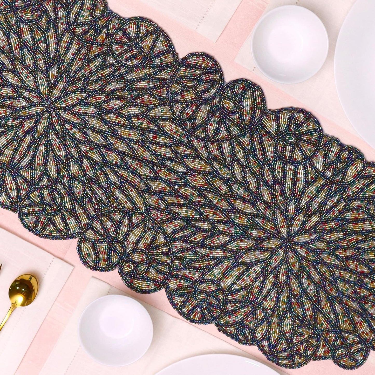 Premium Beaded Table Runner - 13x36 Elegant & Durable Home Décor for Dining, Weddings, Parties & Special Occasions with Non-Slip Backing, Versatile & Easy-Care (Multi) - CLEENTABLE