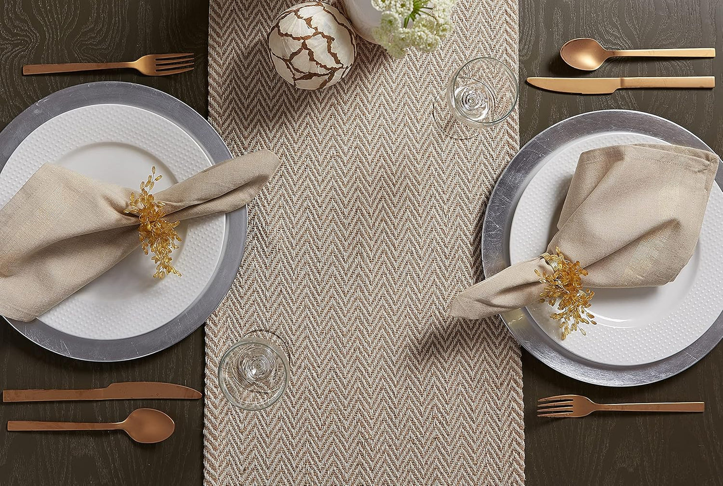 DII Woven Basic Tabletop Collection, Chevron Table Runner, 15x108, Stone