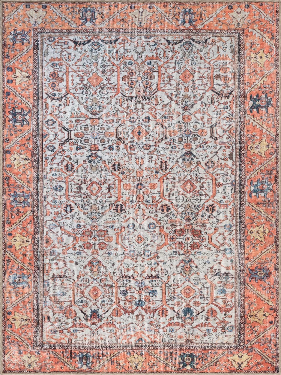 Bloom Rugs Washable Non-Slip 8' x 10' Rug - Orange Traditional Bordered Area Rug for Living Room, Bedroom, Dining Room, and Kitchen - Exact Size: 8' x 10'