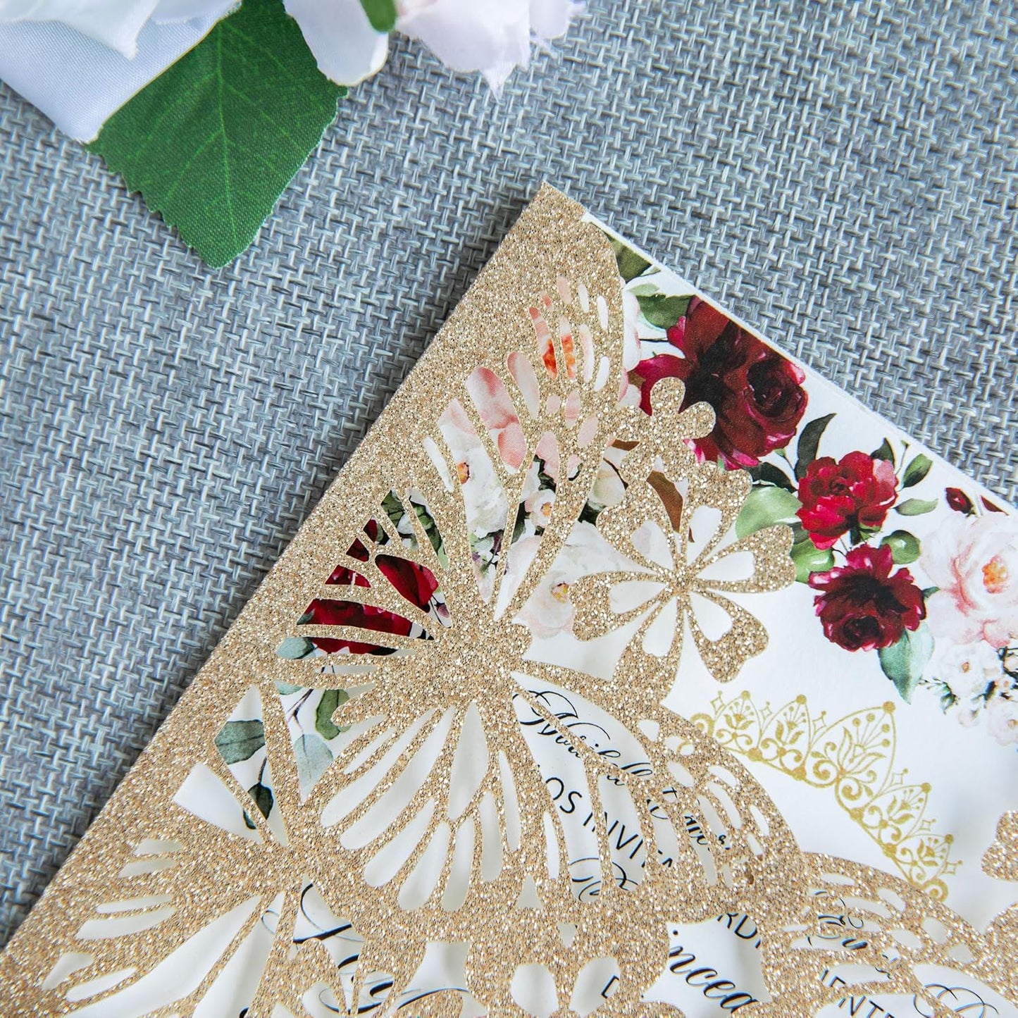 20 PCS 5.12x7.2 Butterfly Quinceanera Invitation, Laser Cut Wedding Invitation Cards with Envelopes for XV Anos Bridal Shower Baby Shower Invite (Light Gold)