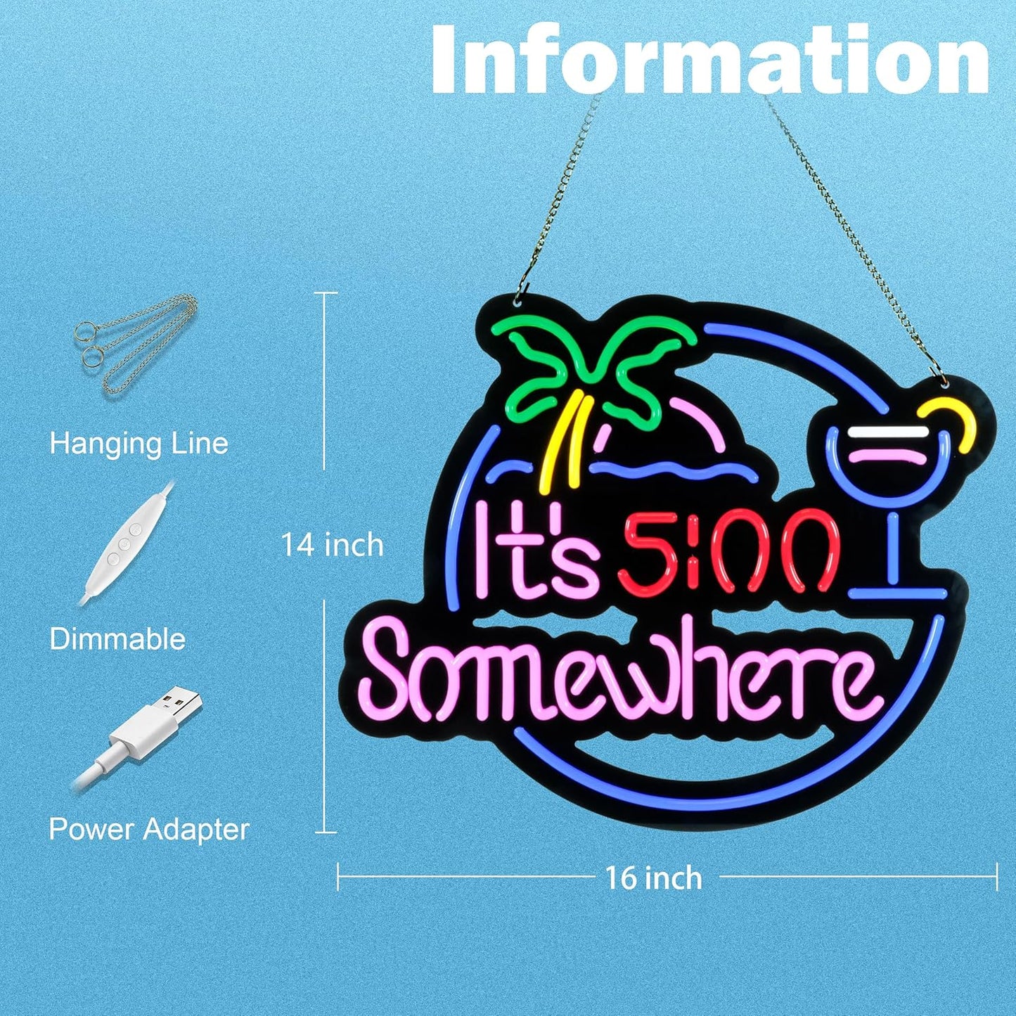 Ultrathin Its 5 00 O'clock Some Where Neon Sign Art Wall Lights for Bedroom Windows Glass Hotel Pub Cafe Wedding Birthday Party Gifts