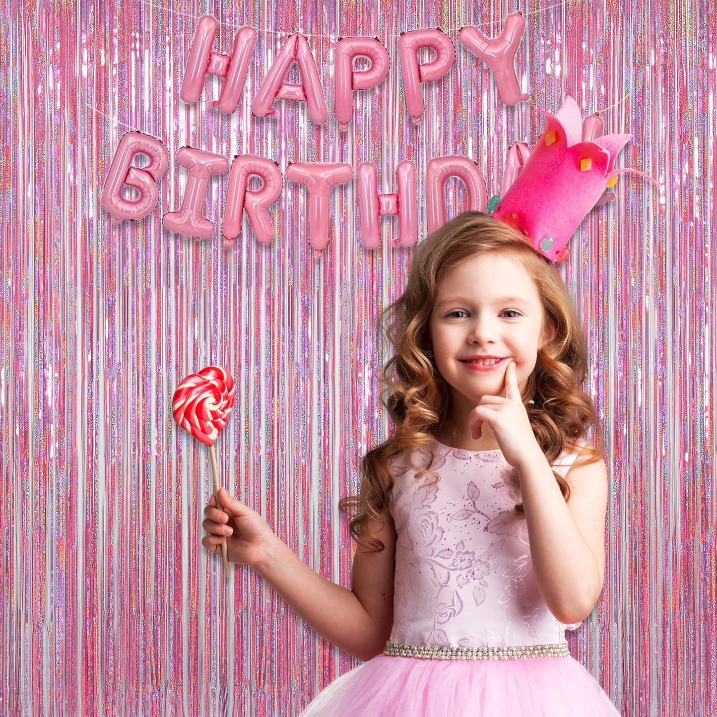 Melsan Pink Tinsel Curtains Backdrop, 3.2 ft x 8.2 ft Sparkle Metallic Foil Curtains for Unicorn Mermaid Princess Party Photo Background Decoration, 2 Pack