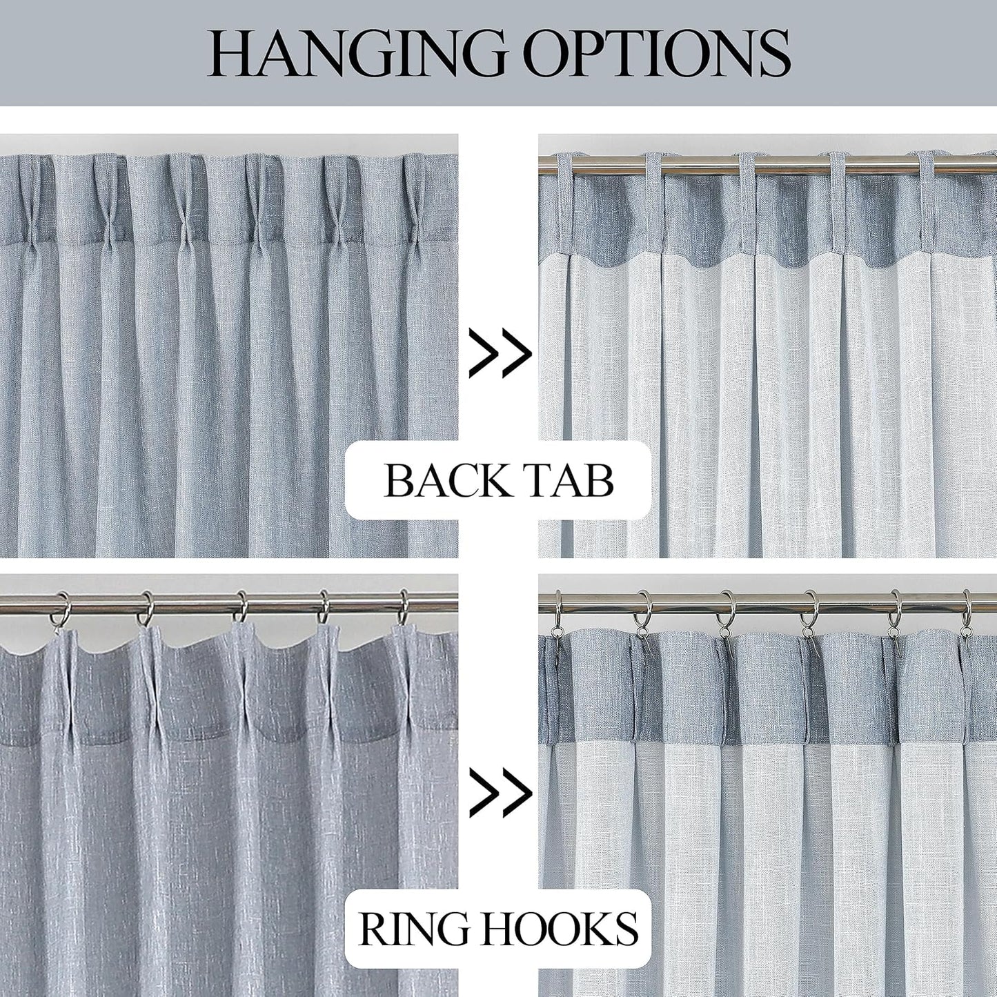 Vision Home Blue Pinch Pleated Semi Sheer Curtains Textured Light Filtering Window Curtains 102 inch for Living Room Bedroom Rayon Blend Chambray Blue Pinch Pleat Drapes with Hooks 2 Panels 40"Wx102"L