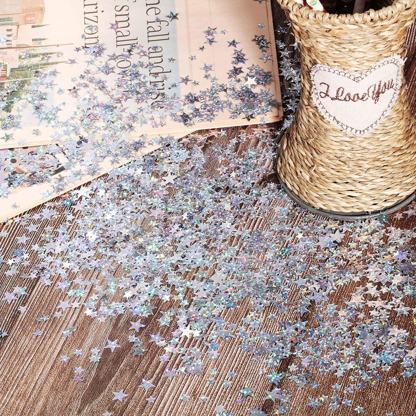 Hestya 60g Star Confetti Glitter Table Confetti Metallic Foil Stars for Party Wedding Festival Decorations(Glitter Silver,10mm and 6mm)