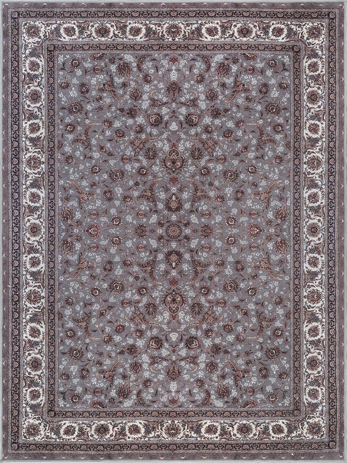 Bloom Rugs Washable Non-Slip 9' x 12' Rug - Slate Gray Traditional Oriental Area Rug for Living Room, Bedroom, Dining Room, and Kitchen - Exact Size: 9' x 12'