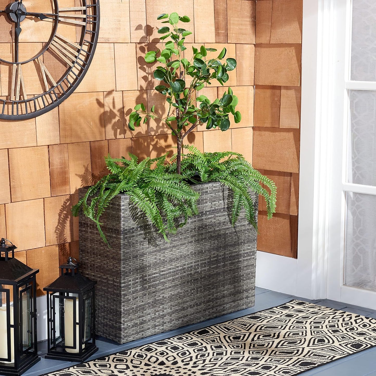 SAFAVIEH Outdoor Collection Rita Grey/Brown Woven Rectangular Flower Rack