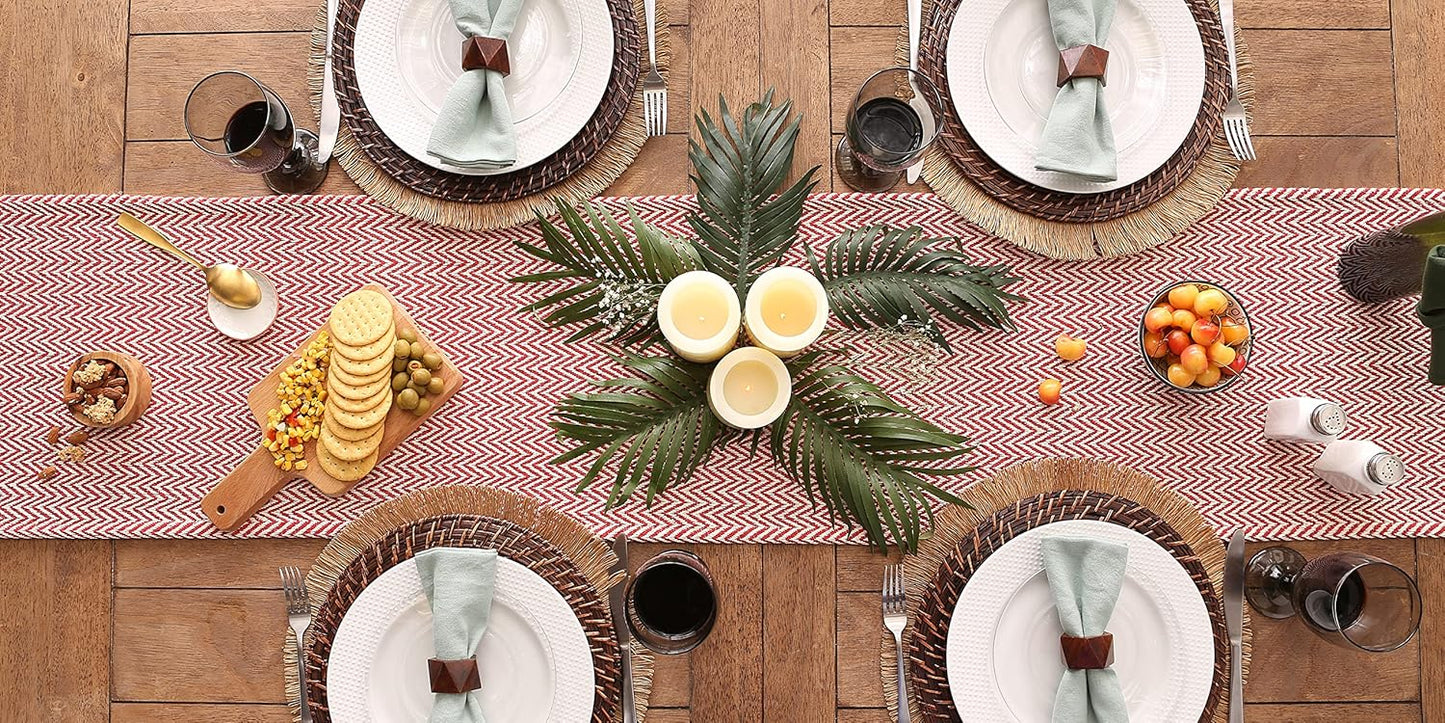 DII Woven Basic Tabletop Collection Chevron Table Runner, 15x108, Tango Red